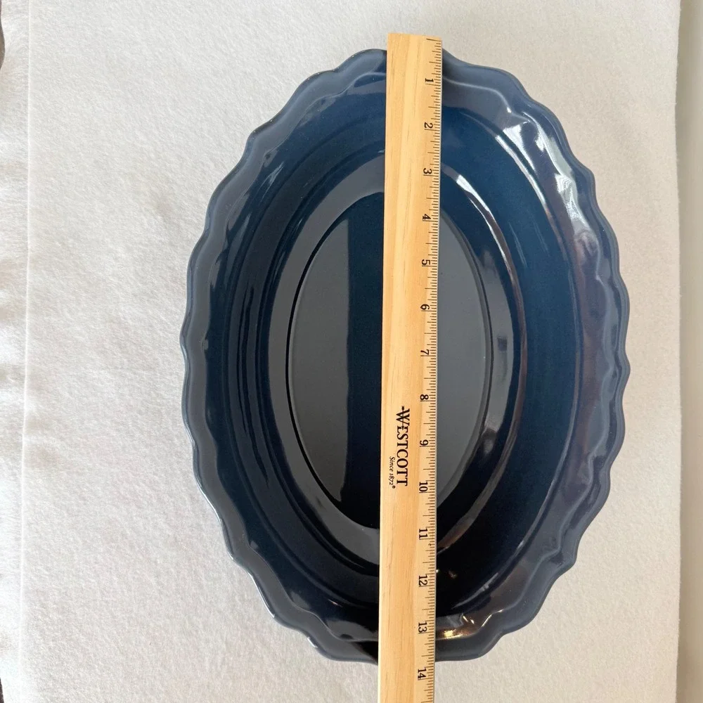 Matceramica Portugal‎ Navy Blue Scalloped Oval Serving Bowl Stoneware 13.5 Inch